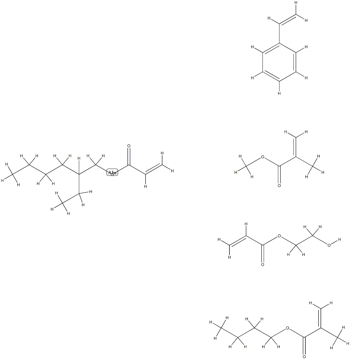 2-Propenoic acid, 2-methyl-, butyl ester, polymer with ethenylbenzene, 2-ethylhexyl 2-propenoate, 2-hydroxyethyl 2-propenoate and methyl 2-methyl-2-propenoate Struktur