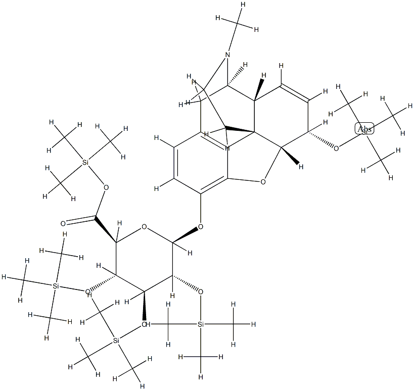 7,8-Didehydro-4,5α-epoxy-17-methyl-6α-[(trimethylsilyl)oxy]morphinan-3-yl 2-O,3-O,4-O-tris(trimethylsilyl)-β-D-glucopyranosiduronic acid trimethylsilyl ester Struktur