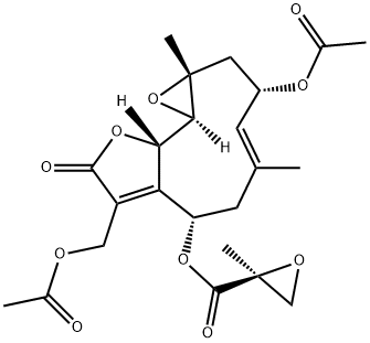 (2S)-2-Methyl-2-oxiranecarboxylic acid [(1aR,3S,4E,7S,10aS,10bR)-3-acetoxy-8-acetoxymethyl-1a,2,3,6,7,9,10a,10b-octahydro-1a,5-dimethyl-9-oxooxireno[9,10]cyclodeca[1,2-b]furan-7-yl] ester Struktur