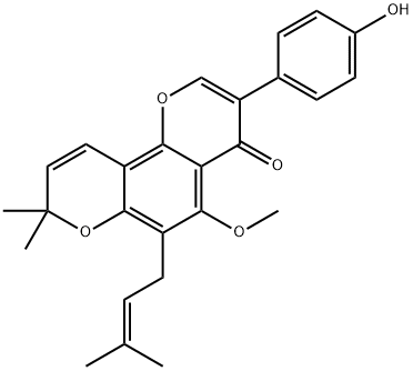3-(4-ヒドロキシフェニル)-5-メトキシ-8,8-ジメチル-6-(3-メチル-2-ブテニル)-4H,8H-ベンゾ[1,2-b:3,4-b']ジピラン-4-オン 化学構造式