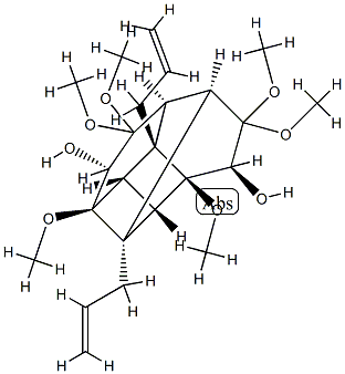 (1S,2S,5R)-1aβ,2,3,4,4aβ,5,6,7,7aβ,7bβ-Decahydro-2,4,4,6,6,7aβ-hexamethoxy-7bβ,8-di(2-propenyl)-1,2,5-metheno-1H-cyclobuta[de]naphthalene-3α,7β-diol Struktur