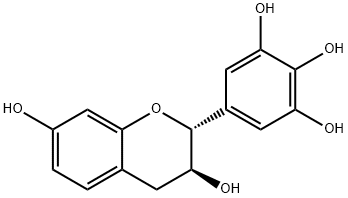(-)-5-[(2R)-3,4-ジヒドロ-3β,7-ジヒドロキシ-2H-1-ベンゾピラン-2α-イル]-1,2,3-ベンゼントリオール 化学構造式