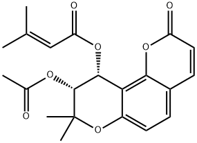 3-Methyl-2-butenoic acid 9α-(acetyloxy)-9,10-dihydro-8,8-dimethyl-2-oxo-2H,8H-benzo[1,2-b:3,4-b']dipyran-10α-yl ester Struktur
