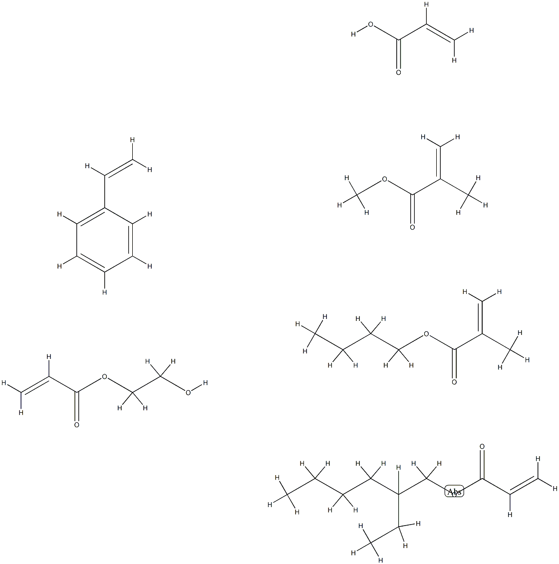 2-Propenoic acid, 2-methyl-, butyl ester, polymer with ethenylbenzene, 2-ethylhexyl 2-propenoate, 2-hydroxyethyl 2-propenoate, methyl 2-methyl-2-propenoate and 2-propenoic acid Structure