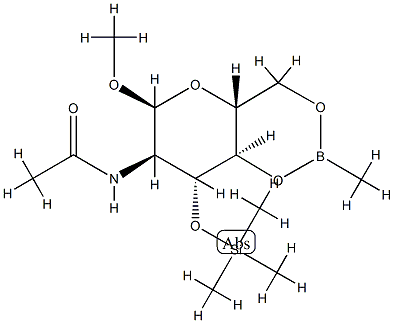 メチル2-(アセチルアミノ)-4-O,6-O-(メチルボランジイル)-3-O-(トリメチルシリル)-2-デオキシ-α-D-グルコピラノシド 化学構造式