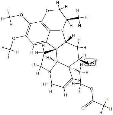 (4β)-25-アセチル-6,7-ジデヒドロ-15,16-ジメトキシ-22α-メチル-4,25-セコオブスクリネルバン-4-オール 化学構造式