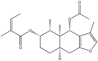 [(4S)-4,4a,5,6,7,8,8aβ,9-オクタヒドロ-4β-アセトキシ-3,4aβ,5β-トリメチルナフト[2,3-b]フラン-6β-イル](Z)-2-メチル-2-ブテノアート 化学構造式