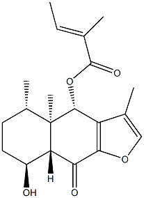 (E)-2-メチル-2-ブテン酸[(4S)-4,4a,5,6,7,8,8aα,9-オクタヒドロ-8α-ヒドロキシ-3,4aβ,5β-トリメチル-9-オキソナフト[2,3-b]フラン-4β-イル] 化学構造式