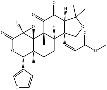 3-[(3α,4aR)-1α-(フラン-3-イル)テトラデカヒドロ-3,5,6-トリオキソ-4bβ,7,7,11aα-テトラメチルフロ[3',4':5,6]ナフト[2,1-c]オキシレノ[d]ピラン-9aα-イル]プロペン酸メチル 化学構造式
