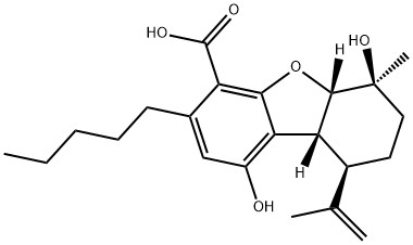 (5aS)-5a,6,7,8,9,9aβ-ヘキサヒドロ-1,6β-ジヒドロキシ-6-メチル-9β-(1-メチルエテニル)-3-ペンチル-4-ジベンゾフランカルボン酸 化学構造式