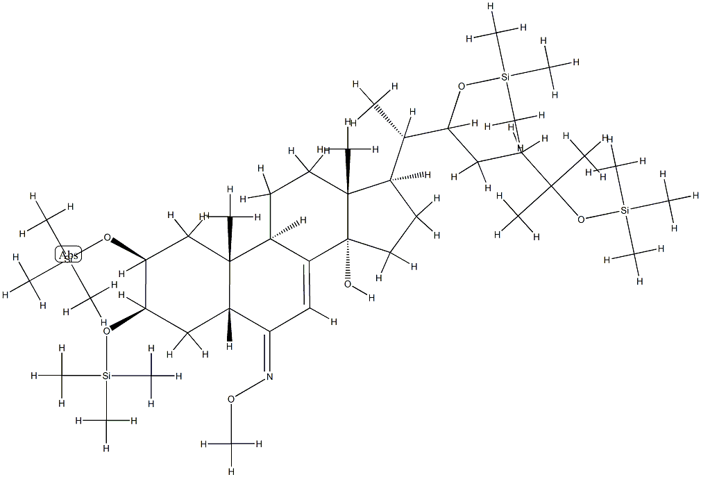 14-Hydroxy-2β,3β,22,25-tetrakis[(trimethylsilyl)oxy]-5β-cholest-7-en-6-one O-methyl oxime Structure