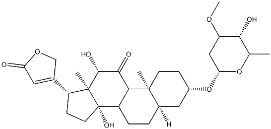 3β-[(3-O-Methyl-2,6-dideoxy-α-L-arabino-hexopyranosyl)oxy]-12β,14-dihydroxy-11-oxo-5β-card-20(22)-enolide Struktur