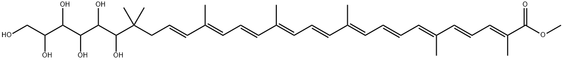 1,2-ジヒドロ-1-(1,2,3,4,5,6-ヘキサヒドロキシヘキシル)-8'-アポ-ψ,ψ-カロテン-8'-酸メチル 化学構造式