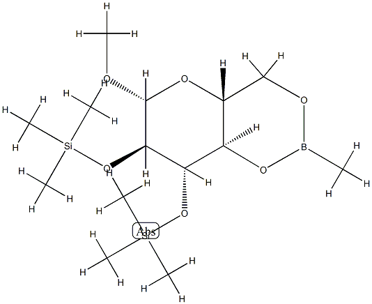 Methyl 2-O,3-O-bis(trimethylsilyl)-4-O,6-O-(methylboranediyl)-β-D-glucopyranoside Structure