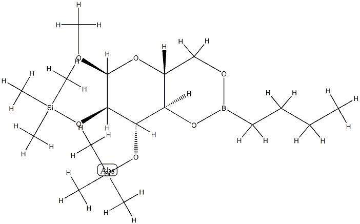 Methyl 2-O,3-O-bis(trimethylsilyl)-4-O,6-O-(butylboranediyl)-α-D-glucopyranoside Structure