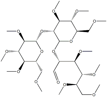 3-O,4-O,5-O,6-O-Tetramethyl-2-O-[3-O,4-O,6-O-trimethyl-2-O-(2-O,3-O,4-O,6-O-tetramethyl-β-D-glucopyranosyl)-β-D-glucopyranosyl]-D-glucose Struktur
