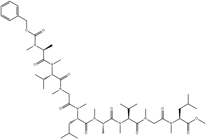 N-Methyl-N-[(phenylmethoxy)carbonyl]-L-Ala-N-methyl-L-Val-N-methyl-Gly-N-methyl-L-Leu-N-methyl-L-Ala-N-methyl-L-Val-N-methyl Gly-N-methyl-L-Leu-OMe Struktur