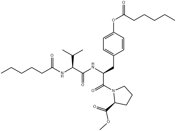 N-(1-Oxohexyl)-L-Val-O-(1-oxohexyl)-L-Tyr-L-Pro-OMe Structure