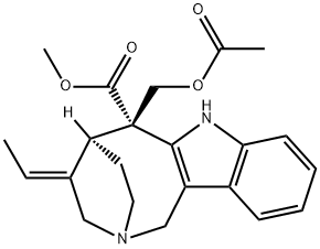2,5-Ethano-2H-azocino[4,3-b]indole-6-carboxylic acid, 6-[(acetyloxy)me thyl]-4-ethylidene-1,3,4,5,6,7-hexahydro-, methyl ester, [5S-[4E,5alph a,6beta]]- Struktur