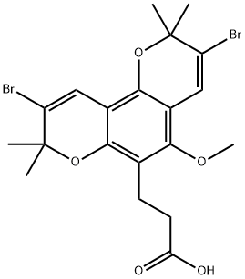3,9-Dibromo-5-methoxy-2,2,8,8-tetramethyl-2H,8H-benzo[1,2-b:3,4-b']dipyran-6-propanoic acid Struktur