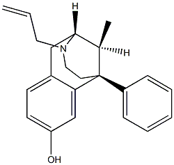 (2R,11S)-1,2,3,4,5,6-ヘキサヒドロ-11-メチル-6β-フェニル-3-(2-プロペニル)-2,6-メタノ-3-ベンゾアゾシン-8-オール 化学構造式