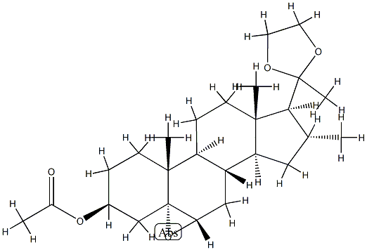 3β-(アセチルオキシ)-5,6α-エポキシ-16α-メチル-5α-プレグナン-20-オンエチレンアセタール 化学構造式