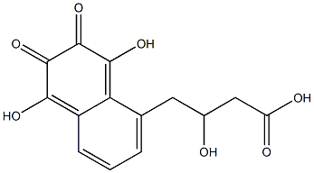 (-)-7,8-ジヒドロ-β,5,6-トリヒドロキシ-7,8-ジオキソ-1-ナフタレン酪酸 化学構造式