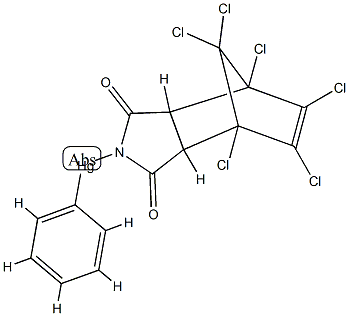 2-[フェニルメルクリオ(II)]-4,5,6,7,8,8-ヘキサクロロ-3a,4,7,7a-テトラヒドロ-4,7-メタノ-1H-イソインドール-1,3(2H)-ジオン 化学構造式