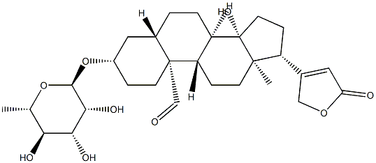 3β-[(6-デオキシ-α-L-マンノピラノシル)オキシ]-14-ヒドロキシ-19-オキソ-5α-カルダ-20(22)-エノリド 化学構造式