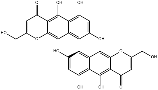 [aR,(-)]-5,5',6,6',8,8'-Hexahydroxy-2,2'-di(hydroxymethyl)-9,9'-bi[4H-naphtho[2,3-b]pyran]-4,4'-dione Structure
