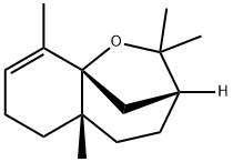 (3R)-3,4,5,5a,6,7-ヘキサヒドロ-2,2,5aβ,9-テトラメチル-2H-3β,9aβ-メタノ-1-ベンゾオキセピン 化学構造式