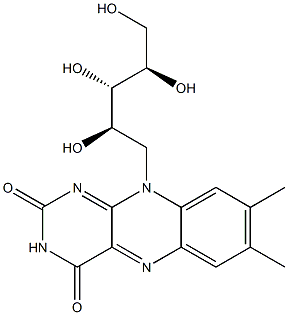 1-[(2,4-ジオキソ-7,8-ジメチル-2,3,4,10-テトラヒドロベンゾ[g]プテリジン)-10-イル]-1-デオキシ-D-アラビニトール 化学構造式