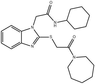 1H-Benzimidazole-1-acetamide,N-cyclohexyl-2-[[2-(hexahydro-1H-azepin-1-yl)-2-oxoethyl]thio]-(9CI) Structure
