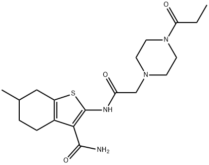 1-Piperazineacetamide,N-[3-(aminocarbonyl)-4,5,6,7-tetrahydro-6-methylbenzo[b]thien-2-yl]-4-(1-oxopropyl)-(9CI) 结构式