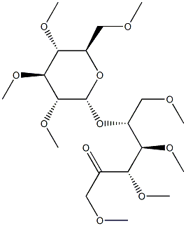 1-O,3-O,4-O,6-O-テトラメチル-5-O-(2-O,3-O,4-O,6-O-テトラメチル-α-D-グルコピラノシル)-D-フルクトース 化学構造式