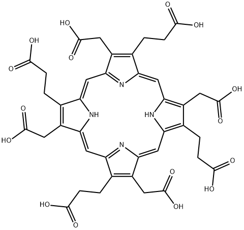 3-[7,12,17-tris-(2-carboxy-ethyl)-3,8,13,18-tetrakis-carboxymethyl-22,24-dihydro-porphin-2-yl]-propionic acid Struktur