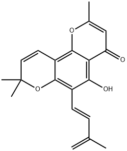 5-Hydroxy-2,8,8-trimethyl-6-[(E)-3-methyl-1,3-butadienyl]-4H,8H-benzo[1,2-b:3,4-b']dipyran-4-one Struktur