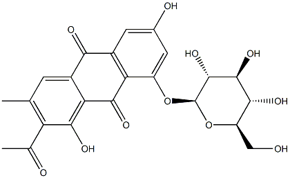 2-Acetyl-8-(β-D-glucopyranosyloxy)-1,6-dihydroxy-3-methylanthracene-9,10-dione Structure