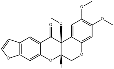(6aS)-6aβ,13a-ジヒドロ-2,3,13aβ-トリメトキシ[1]ベンゾピラノ[3,4-b]フロ[3,2-g][1]ベンゾピラン-13(6H)-オン 化学構造式