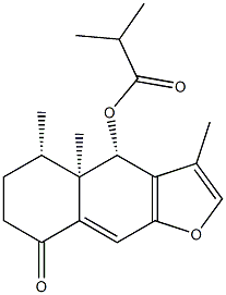 [(4S)-4,4a,5,6,7,8-ヘキサヒドロ-3,4aβ,5β-トリメチル-8-オキソナフト[2,3-b]フラン-4β-イル]2-メチルプロパノアート 化学構造式