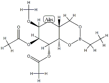 メチル4-O,6-O-(エチルボランジイル)-α-D-グルコピラノシド2,3-ジアセタート 化学構造式