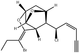 (2R,7S)-2,3,3aα,5,6,6aα-ヘキサヒドロ-5-[(E)-1-ブロモプロピリデン]-7-[(R,Z)-1-クロロ-2-ペンテン-4-イニル]-2β,6β-メタノフロ[3,2-b]フラン 化学構造式