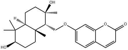 7-[[(1S,4aβ)-デカヒドロ-2α,6α-ジヒドロキシ-2,5,5,8aα-テトラメチルナフタレン-1β-イル]メトキシ]-2H-1-ベンゾピラン-2-オン 化学構造式