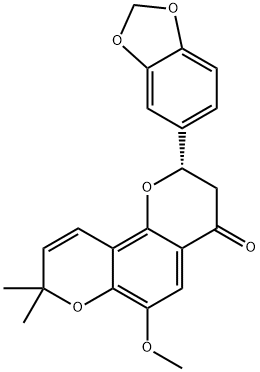 (S)-2-(1,3-ベンゾジオキソール-5-イル)-2,3-ジヒドロ-6-メトキシ-8,8-ジメチル-4H,8H-ベンゾ[1,2-b:3,4-b']ジピラン-4-オン 化学構造式