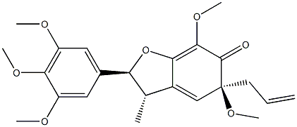 (2S)-3,5-ジヒドロ-5,7-ジメトキシ-3β-メチル-5β-(2-プロペニル)-2α-(3,4,5-トリメトキシフェニル)-6(2H)-ベンゾフラノン 化学構造式