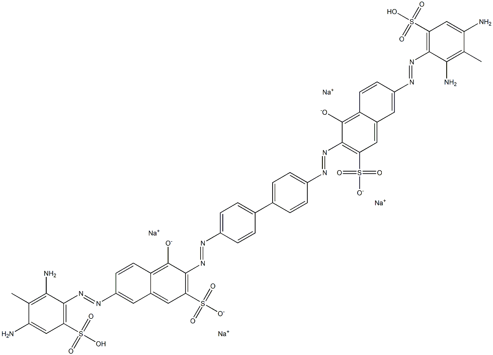 3,3'-[[1,1'-ビフェニル]-4,4'-ジイルビス(アゾ)]ビス[7-[(2,4-ジアミノ-3-メチル-6-ソジオスルホフェニル)アゾ]-4-ヒドロキシナフタレン-2-スルホン酸ナトリウム] 化学構造式