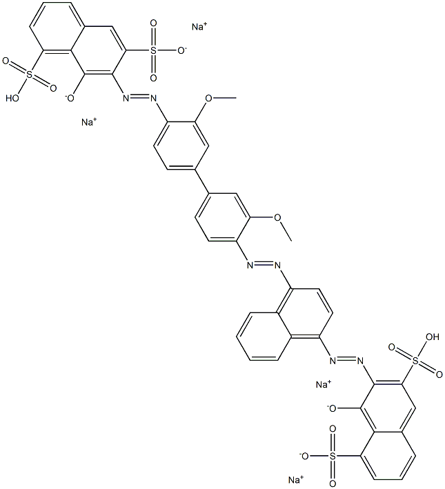 8-ヒドロキシ-7-[[4'-[[4-[[1-ヒドロキシ-3,8-ビス(ソジオスルホ)-2-ナフタレニル]アゾ]-1-ナフタレニル]アゾ]-3,3'-ジメトキシ[1,1'-ビフェニル]-4-イル]アゾ]ナフタレン-1,6-ジスルホン酸二ナトリウム 化学構造式