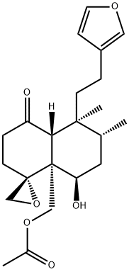 (1R,4aβ)-8aα-アセトキシメチル-5β-[2-(3-フリル)エチル]-2,3,4a,5,6,7,8,8a-オクタヒドロ-8β-ヒドロキシ-5,6α-ジメチルスピロ[ナフタレン-1(4H),2'-オキシラン]-4-オン 化学構造式