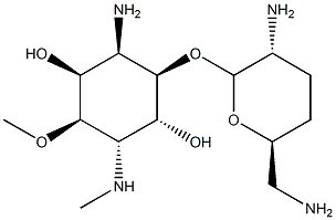 4-Amino-1,4-dideoxy-3-O-(2,6-diamino-2,3,4,6-tetradeoxy-α-D-erythro-hexopyranosyl)-6-O-methyl-1-(methylamino)-L-chiro-inositol 结构式