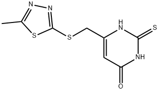 2-mercapto-6-{[(5-methyl-1,3,4-thiadiazol-2-yl)thio]methyl}-4-pyrimidinol Struktur